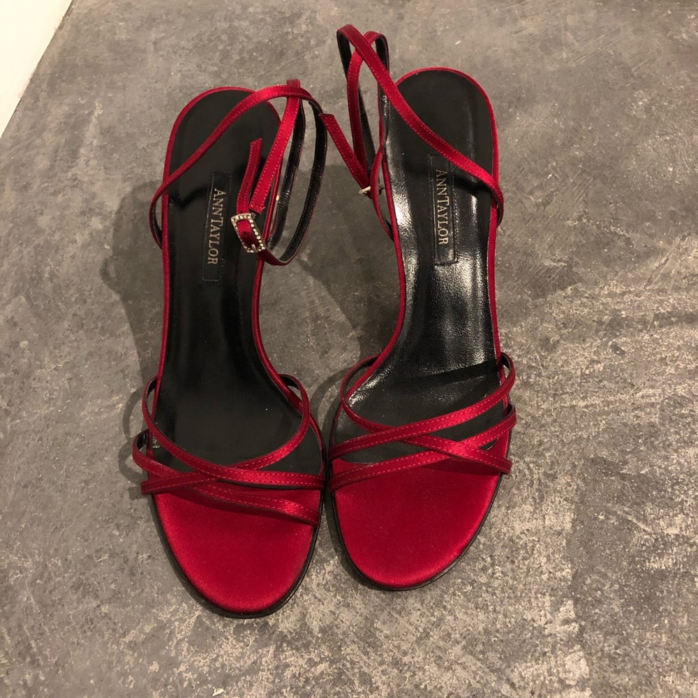 Red Satin Ankle Strap Heels